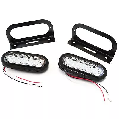 Clear 6  Oval Trailer Lights LED Extra Bright With Mounting Brackets Set Of 2 • $44.54