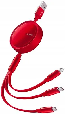 McDodo Phone Cable Retractable For Iphone  USB-C 3-in-1 Red • £19.19