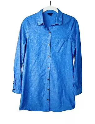 I Love H81 Sz S/P Blue Chambray Button Down Long Sleeve Tunic Shirt • $11.20