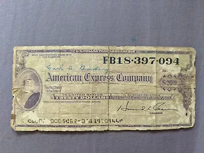 20$ American Express US Dollars Unused Travelers Cheque From 1960s | Vintage • $599