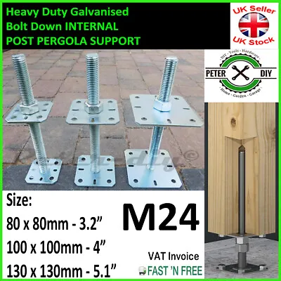 HEAVY DUTY Galvanised INTERNAL PERGOLA SUPPORT Adjustable 250mm 10  M24 • £3.47