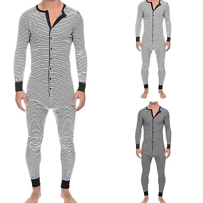 Men's Sleepwear Pajamas Button Up Stripe Print V Black Jumpsuits For Women Sexy • $34.76