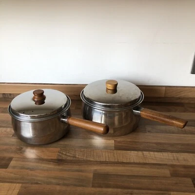 £34.99 • Buy Prestige Pan Lifetime Stainless Copper Bottom Wooden Handle Saucepan X 2