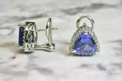 2Ct Lab Created Trillion Blue Tanzanite Omega Back Earring 14K White Gold Plated • $65.99