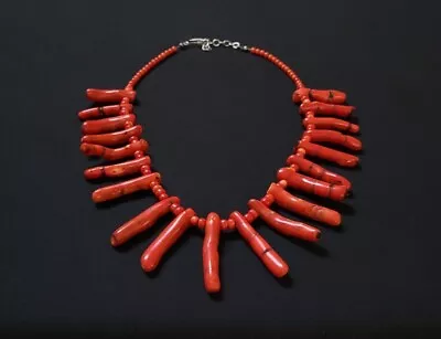 Vintage Sterling Silver Mediterranean Coral Drop Necklace • $200