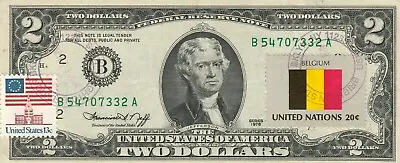 $2 Dollars 1976  Stamp Cancel Flag Of Un From  Belgium  Value $125 • $125