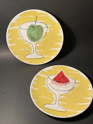 Vintage Pair VERA For Mikasa  Cocktail Time   Plates 7.75” Watermelon Apple MCM • $18