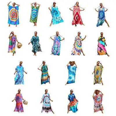 $30.62 • Buy Women's V-neck Caftan Flower Print Beach Dress Flowy Kaftan Swimsuit Cover Up