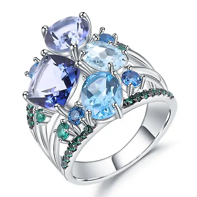 Natural Mystic Quartz Topaz Gemstone Ring 925 Sterling Silver Statement Ring • $98.99