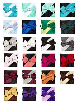 Bow Tie Handkerchief Set Two Tone Solid Color Design BowTie Hanky Pocket Square • $16.95