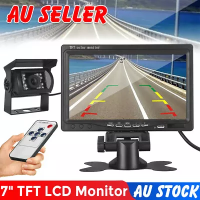 Night IR Reverse Camera 7'' TFT-LCD Screen Monitor Car Caravan Parking Reversing • $50.45