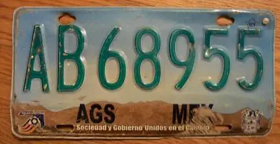 SINGLE MEXICO State Of AGUASCALIENTES LICENSE PLATE - 2000/04 - AB68955 • $9.99