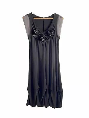 GABRIELLA FRATTINI Vintage Ruched Black Dress With Mesh Sleeves (size 10) • $45