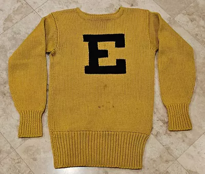 Rare Spalding 1930's VARSITY SWEATER-Sewn In Letter E-Gold-Navy • $87.49