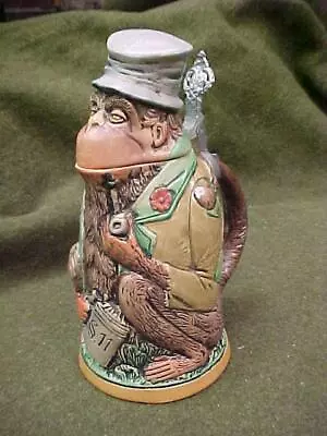 Vintage German Figural Pottery Beer Stein Monkey Smoking Pipe Matthias Girmschei • $179.95