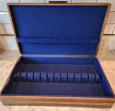 Vintage Wooden Silverware Flatware Storage Chest Box 18x11x4 Blue Lining  • $24.99