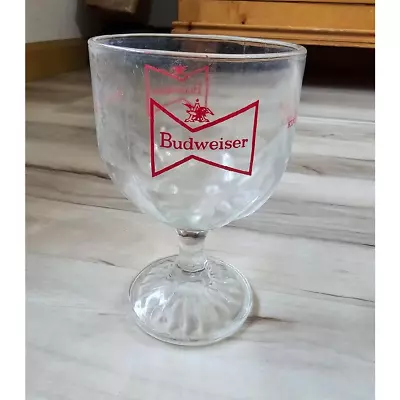 Vintage Budweiser Beer Goblet Thumbprint Heavy Stemmed Schooner Glass 6 1/4” • $14