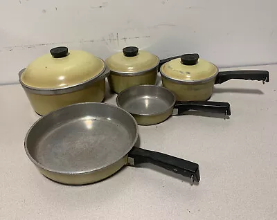 Vintage Club Cast Aluminum 8 Pc Pot Set Yellow Stock Pot Frying Pan Great Set • $80