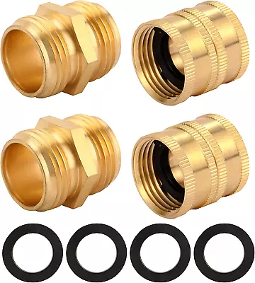 4 Pack 3/4 Inch Brass Garden Hose ConnectorFemale To Female Hose AdapterMale T • $11.76