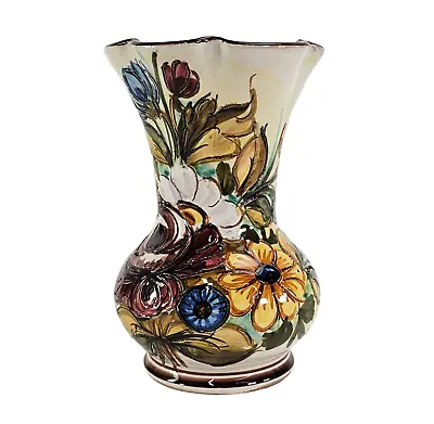 Vintage Majolica Ceramic Vase Flower Vase Floral Hand Painted Handmade Italy • $28