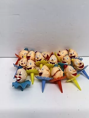 15 Clown Head Cup Cake Toppers Circus Red Blue Yellow Picks Vintage Wilton Vtg • $14.99