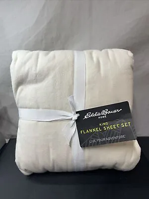 Eddie Bauer Home King Flannel Sheet Set 100% Cotton Pre-Shrunk• Solid Ivory • $50