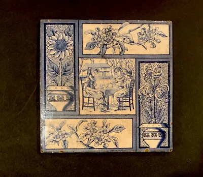 Antique Kate Greenaway Hand Painted Tile C. 1880 T & R Boote England • $69.95