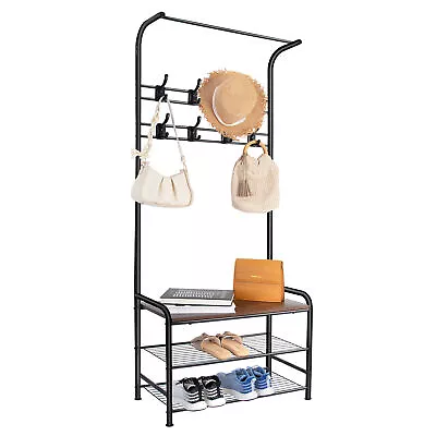 $61.09 • Buy 23 Entryway Coat Rack Shoe Bench Hall Tree With Storage Bench 3-in-1 Organizer