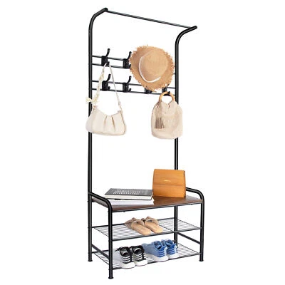 $61.09 • Buy 23 Entryway Coat Rack Shoe Bench Hall Tree With Storage Bench 3-in-1 Organizer