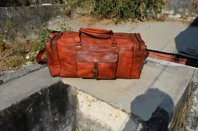 Weekend Overnight Duffle Brown New Men's Handmade Leather Gym Bag • $64.60