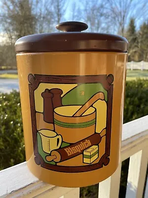 Ransburg Tin Metal Canister Vintage Bisquick Recipe Cookie Jar USA • $11.99