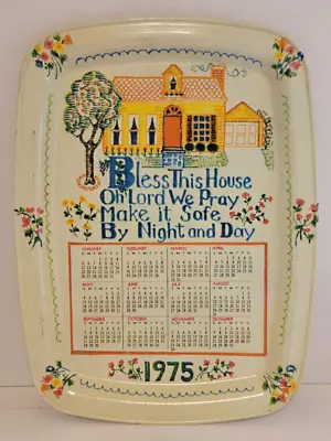 Vintage 1975 Bless This House Calendar Metal Serving Tray Platter • $14