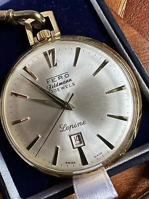 Fero Feldmann Lepine Pocket Watch Date 23 Jewels With Chain Swiss Made • £85