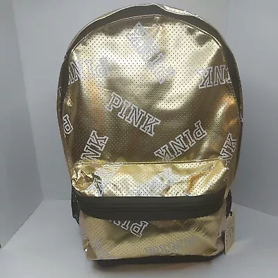 VICTORIA’S SECRET PINK Gold Bling Backpack White Logo • $39.99