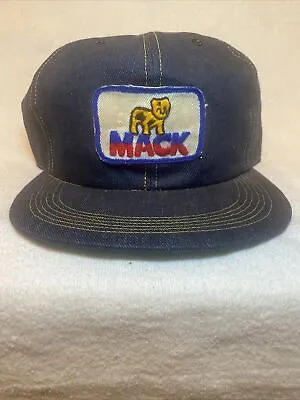 Vintage Mack Trucks Blue Denim Snapback Trucker Hat Cap Embroidered Logo Patch • $118.03