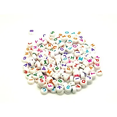 250 Coloured Letter A-Z White Alphabet Beads 7mm Childrens Beads J10530V • £4.39