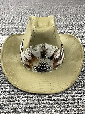 Vintage Boot Hill Western Cowboy Hat Adult M 6 3/4 - 6 7/8 Beige Felt Feather • $37.46