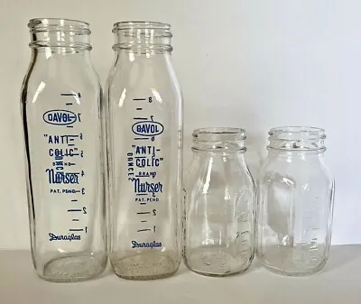 Vintage Davol By Duraglas And Evenflo Nurser Glass Baby Bottles Lot Of Four • $19.99