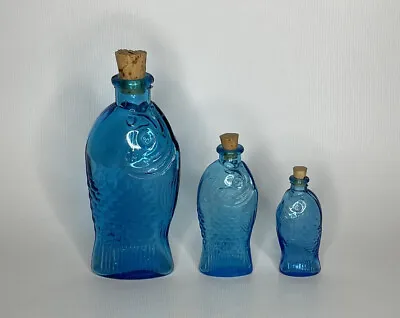 VTG Fisch's Bitters Three (3) Glass Bottles Blue Fish Taiwan Made Wheaton Style • $60