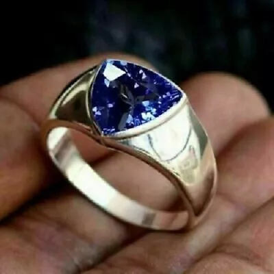 2Ct Trillion Cut Tanzanite Men's Solitaire Engagement Ring 14K White Gold Over • $78.64