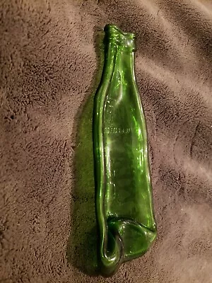 Melted Flattened Green Swirled Glass 7 UP Bottle Tray Dish Decor • $7