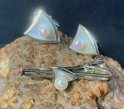 £29.76 • Buy Mens Jewelry Set Tie Clip Cufflinks Silvertone Pearl Triangle Design Star Trek?