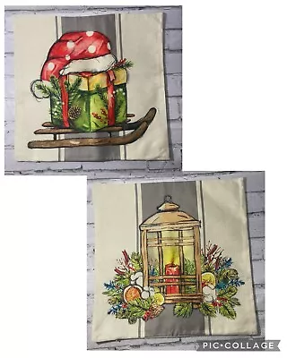 Set Of 2 Christmas Pillow Covers Christmas Holiday Lantern 17” X 17” Each • $12