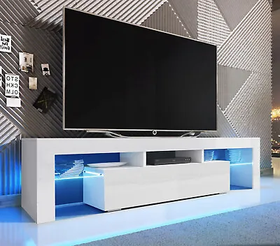 £69.99 • Buy Modern TV Unit Cabinet TV Stand Matt Body & High Gloss Doors With Free Led Light