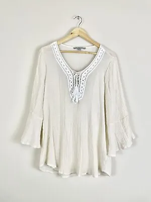 $24.88 • Buy Valerie Stevens Women's Cream Top Size 1X Boho Cottage Core Bell Sleeve Shirt  
