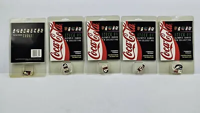 Coca-Cola STUCK ON OLYMPIC GAMES Pin & Collector's Guide 1996 Atlanta Lot Of 5 • $27.50