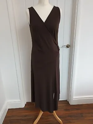 J Taylor Brown Midi Dress Wrap Bodice With Buckle Asymmetric Hemline Size 14 • £3