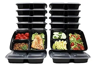 $11.32 • Buy 34 OZ Meal Prep Containers 3 Compartment With Lids Disposable Food Containers