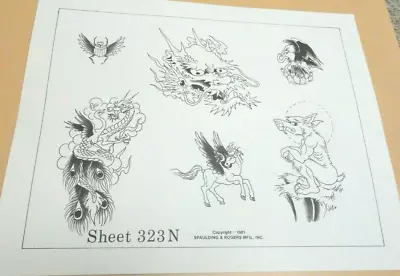 Vintage 1981 Spaulding & Rogers Tattoo Flash Sheet #323N Eagle Snake Pegasus • $12.49