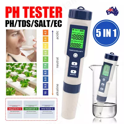 5 In1 PH EC TDS Salinity Temp Pen Meter LCD Digital Water Quality Monitor Tester • $23.89